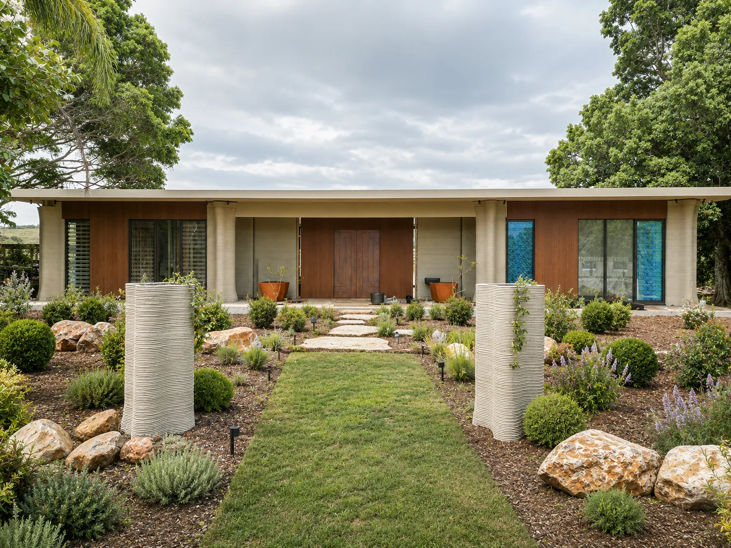 The printed columns installed and carrying the roof at the Future House